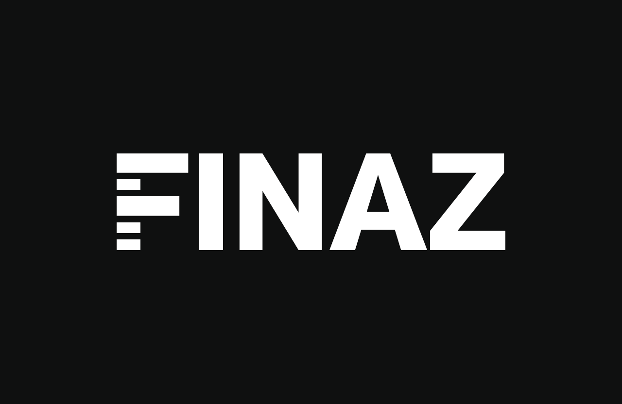 Logotipo FINAZ con F segmentada, propuesta 01, peso Bold, en blanco sobre fondo negro