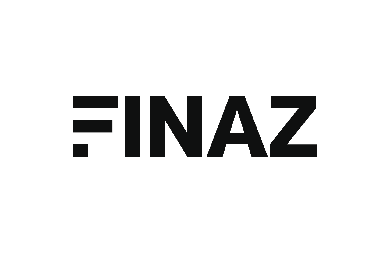 Logotipo FINAZ con F reducida a tres elementos, propuesta 02, peso Bold, en negro sobre fondo blanco