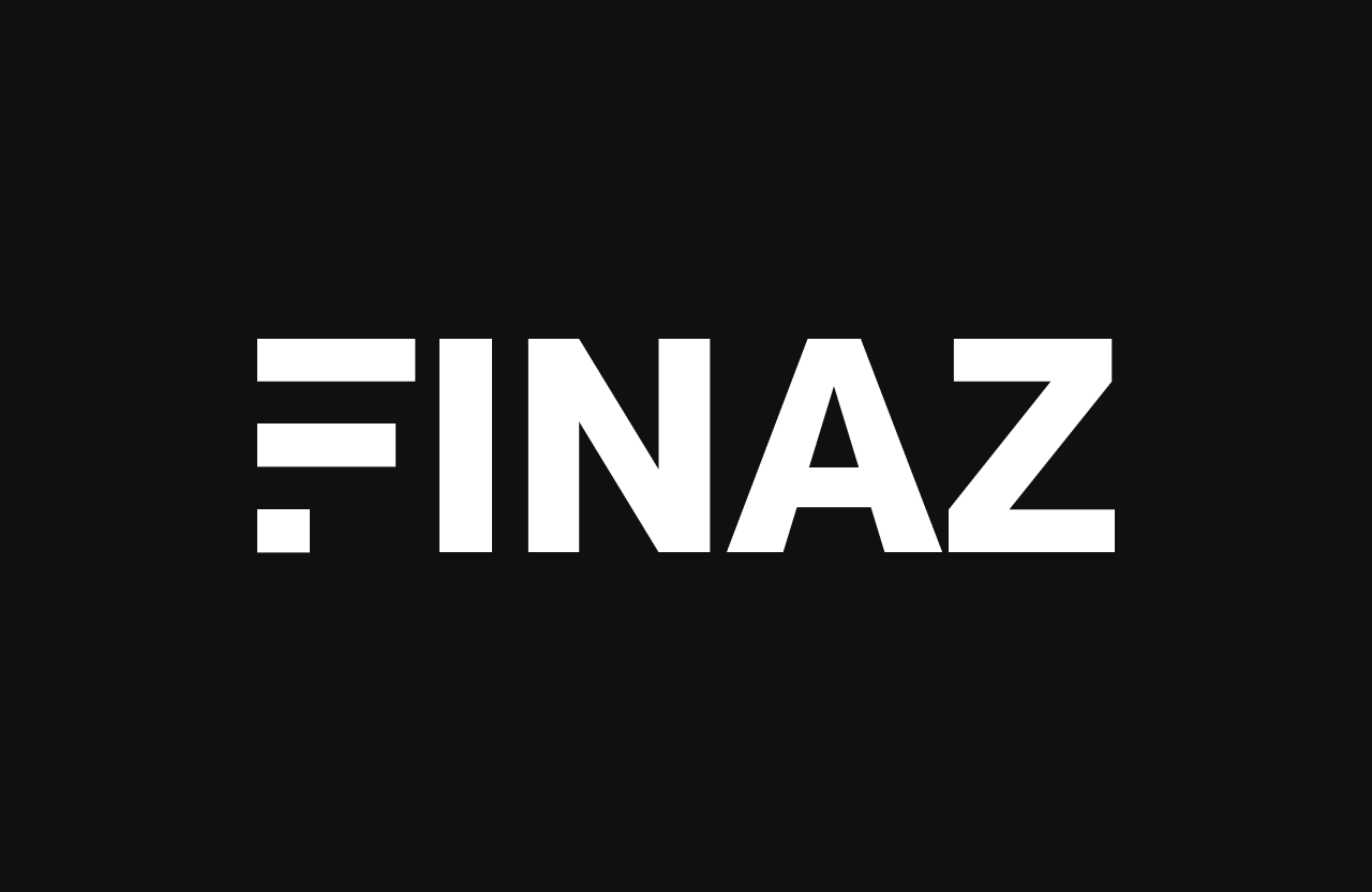 Logotipo FINAZ con F reducida a tres elementos, propuesta 02, peso Bold, en blanco sobre fondo negro