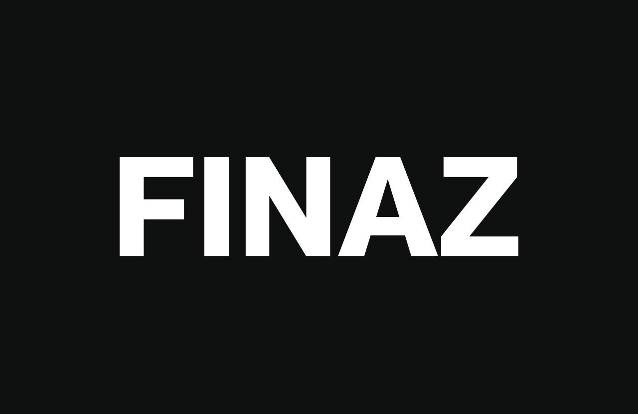 Logotipo FINAZ, propuesta 00, peso Bold, en blanco sobre fondo negro